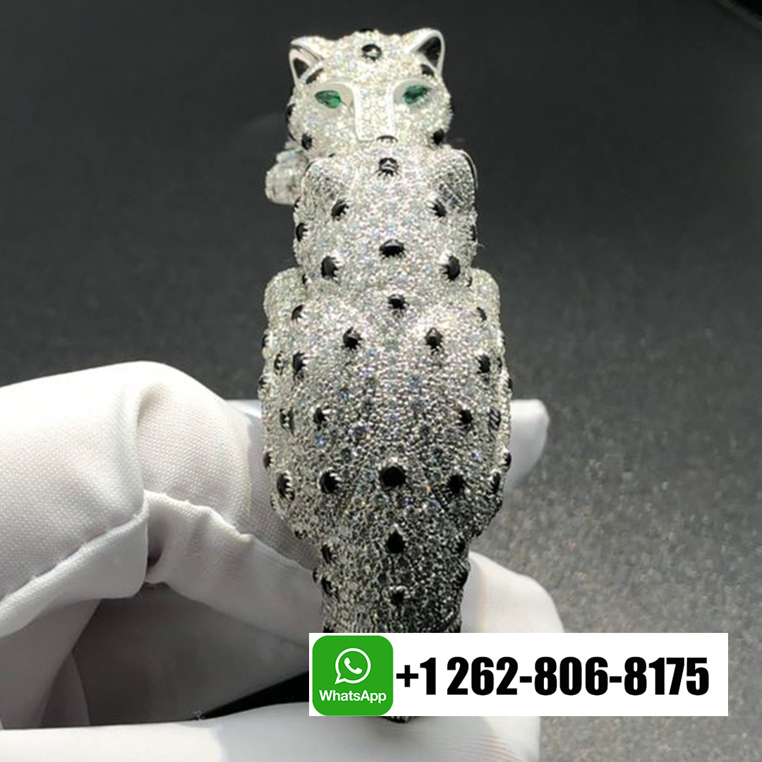 Cartier Full Pave Diamonds Onyx Panthere de Cartier Double Panther Platinum Bracelet