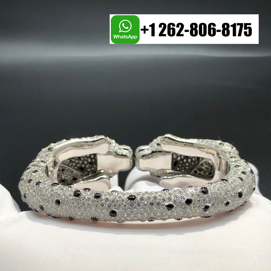 Cartier Full Pave Diamonds Onyx Panthere de Cartier Double Panther Platinum Bracelet