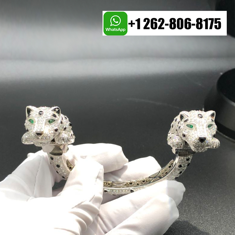 Cartier Full Pave Diamonds Onyx Panthere de Cartier Double Panther Platinum Bracelet