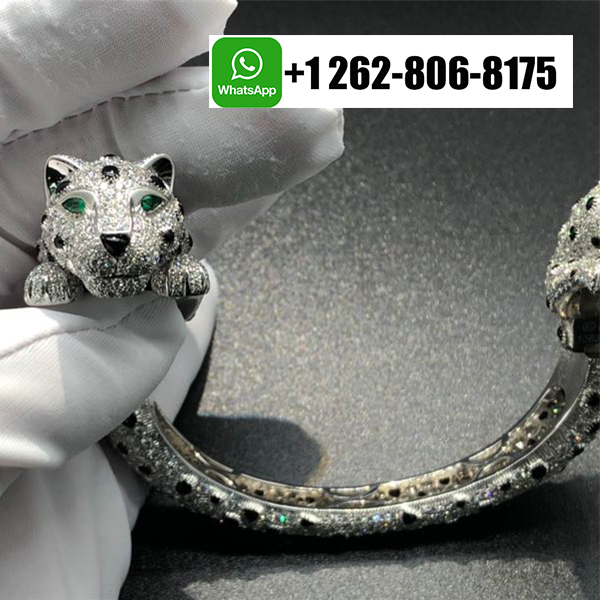 Cartier Full Pave Diamonds Onyx Panthere de Cartier Double Panther Platinum Bracelet