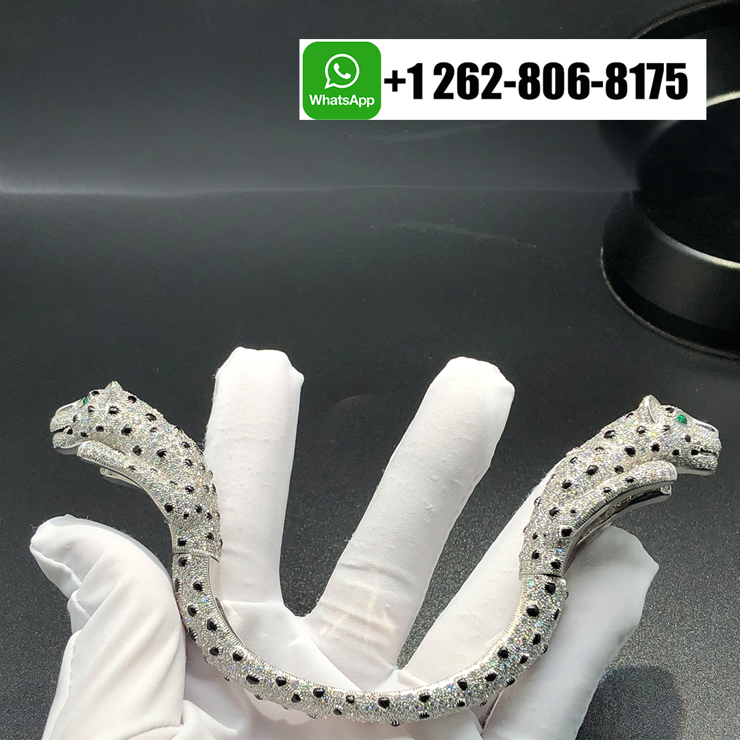 Cartier Full Pave Diamonds Onyx Panthere de Cartier Double Panther Platinum Bracelet