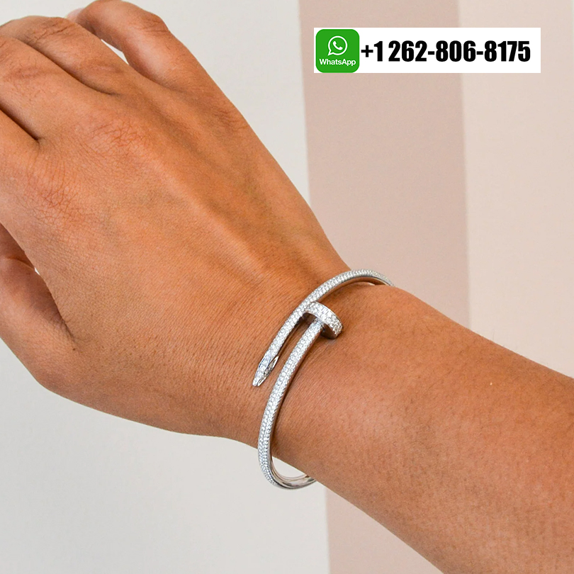 Cartier Juste Un Clou Classic Model Half Diamond Paved Bracelet 18k White Gold N6707317