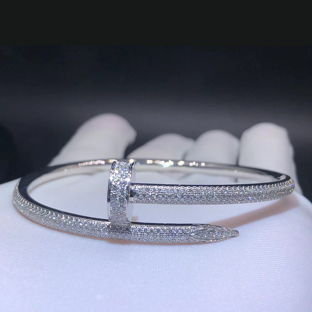 Cartier Juste Un Clou Classic Model Half Diamond Paved Bracelet 18k White Gold N6707317