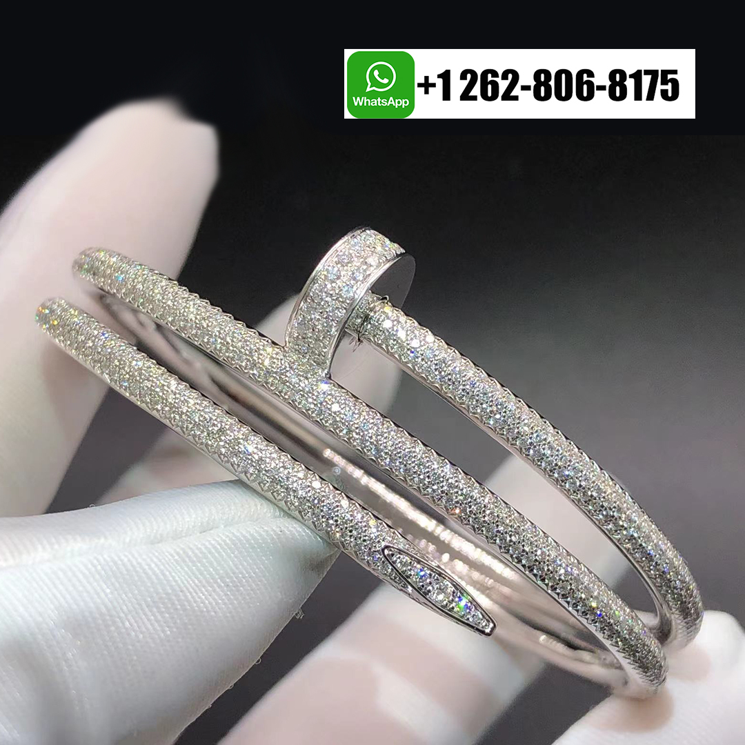 Cartier Juste un Clou Pave Diamond 18k White Gold Two Coil Bracelet N6708717