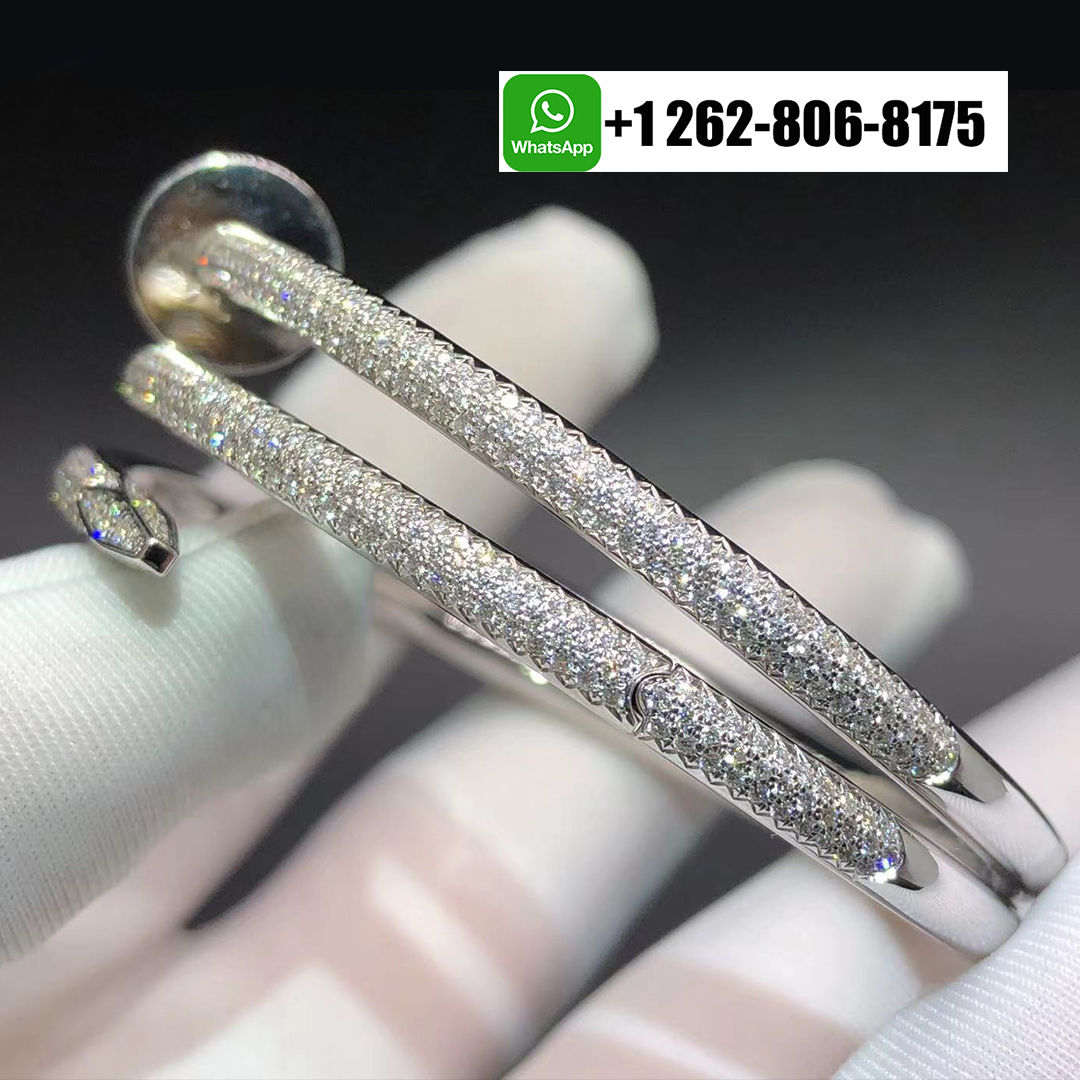Cartier Juste un Clou Pave Diamond 18k White Gold Two Coil Bracelet N6708717