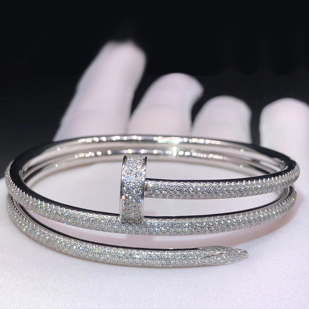 Cartier Juste un Clou Pave Diamond 18k White Gold Two Coil Bracelet N6708717