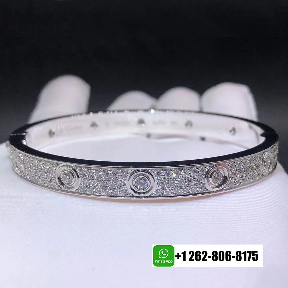 Cartier LOVE Classic Model 12 Diamonds Bracelet 18k White Gold Pave Diamonds