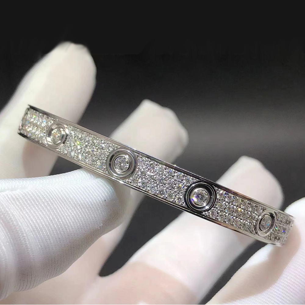 Cartier LOVE Classic Model 12 Diamonds Bracelet 18k White Gold Pave Diamonds