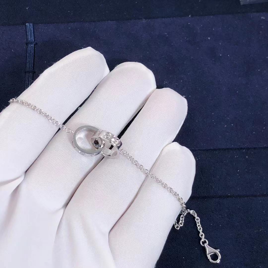 Cartier Love Interlocking Ring Chain Bracelet 18k White Gold