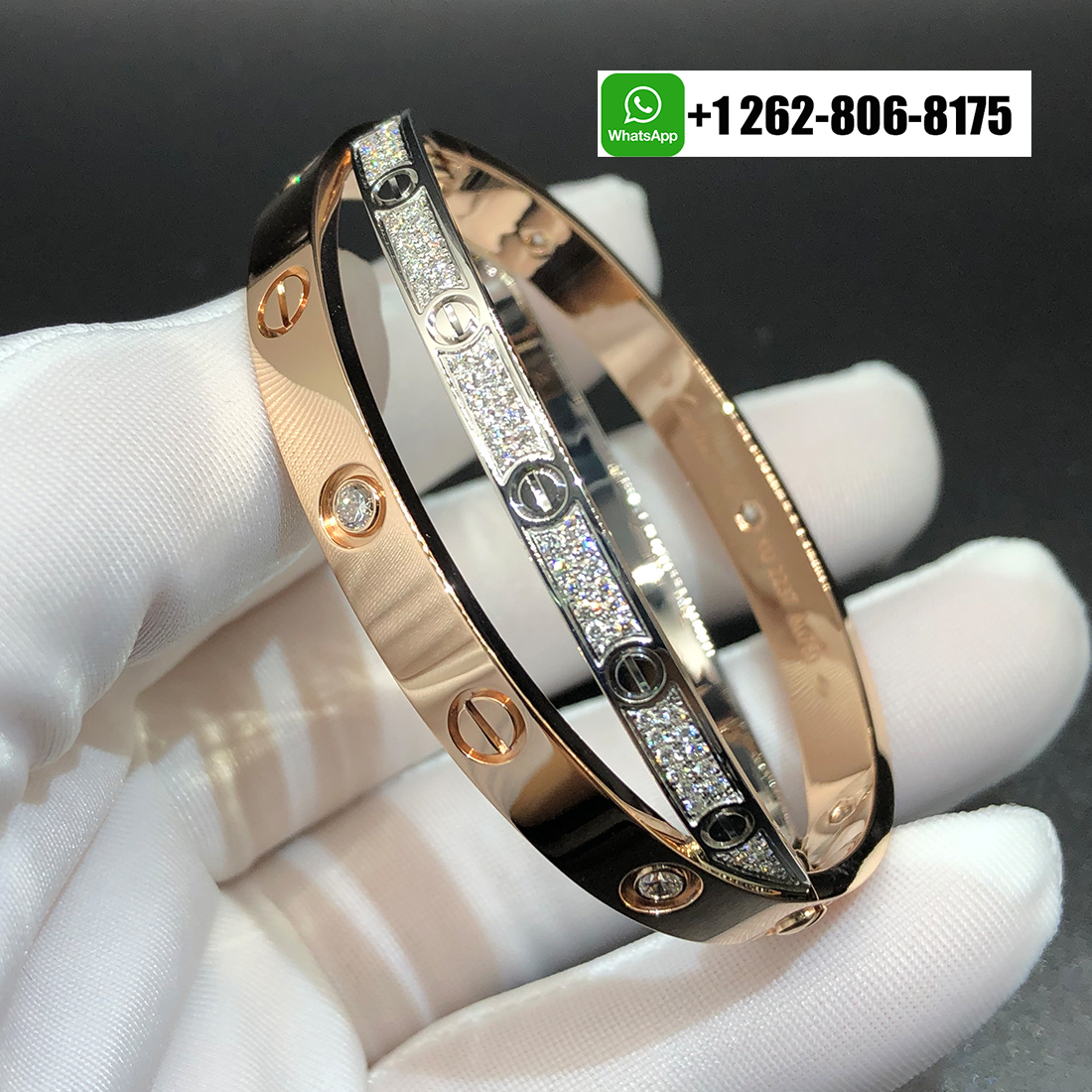 Cartier Love Paved Diamond Double 18k Two Tone Gold Bangle Bracelet