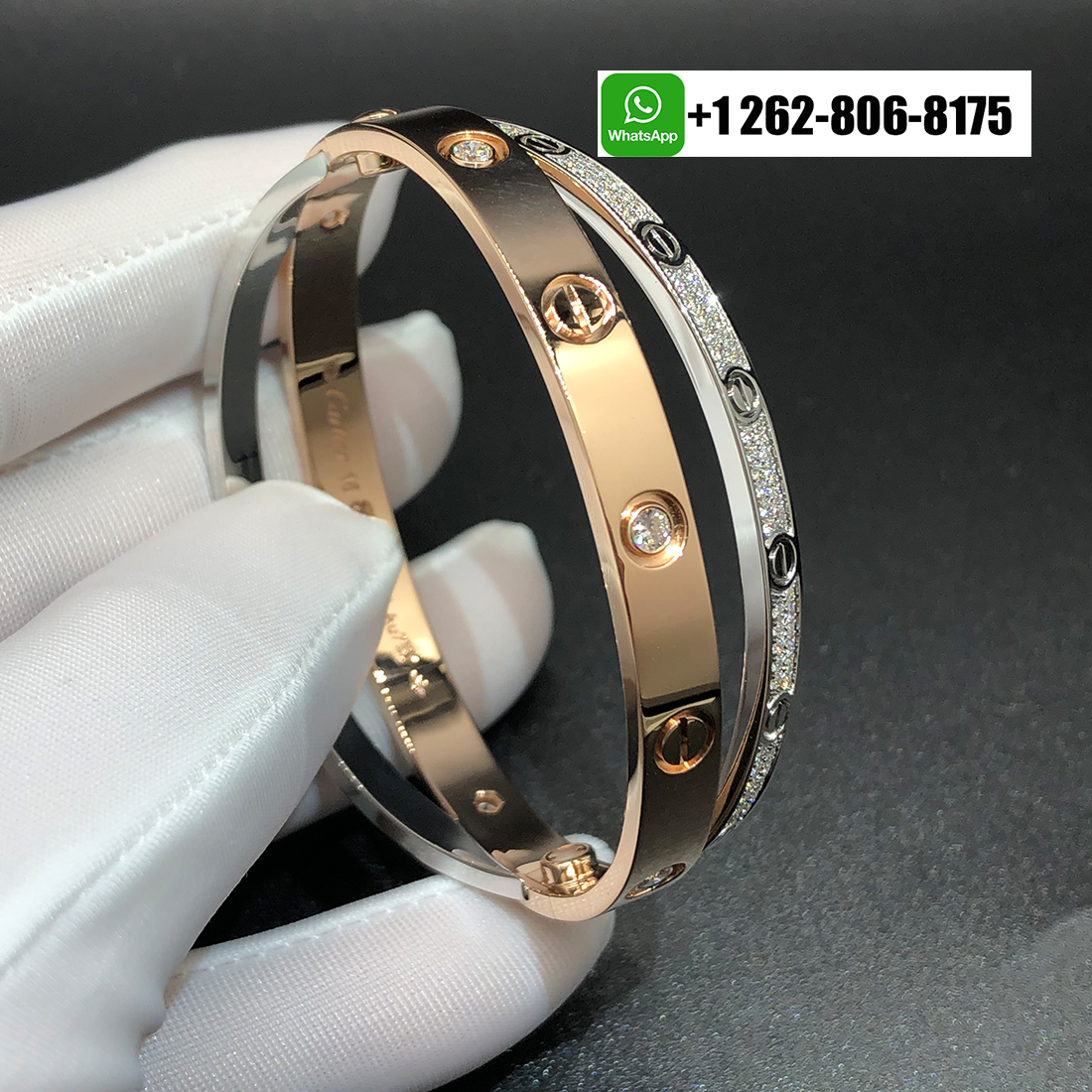Cartier Love Paved Diamond Double 18k Two Tone Gold Bangle Bracelet