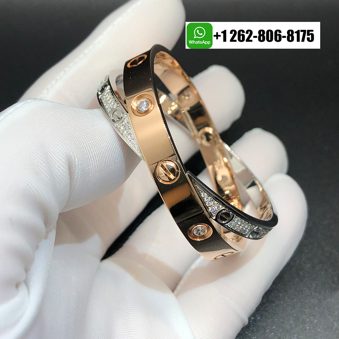 Cartier Love Paved Diamond Double 18k Two Tone Gold Bangle Bracelet