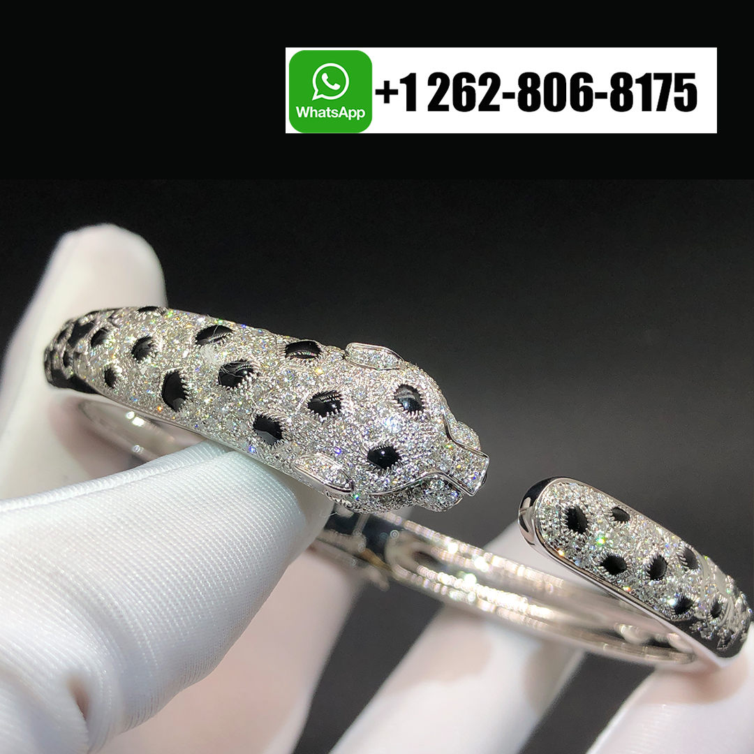 Cartier Panthere de Cartier 18k White Gold Diamonds Onyx Bracelet N6722317