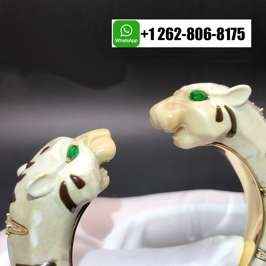 Cartier Panthere de Cartier High Jewelry 18k Yellow Gold Sculpted Fossilised Wood Emerald Diamonds Bracelet H6029015