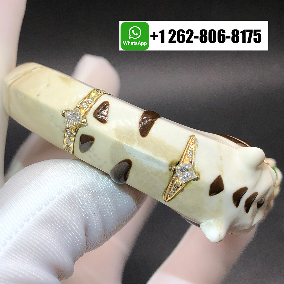 Cartier Panthere de Cartier High Jewelry 18k Yellow Gold Sculpted Fossilised Wood Emerald Diamonds Bracelet H6029015