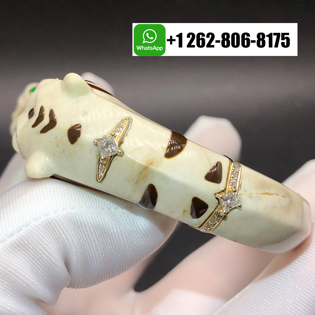 Cartier Panthere de Cartier High Jewelry 18k Yellow Gold Sculpted Fossilised Wood Emerald Diamonds Bracelet H6029015