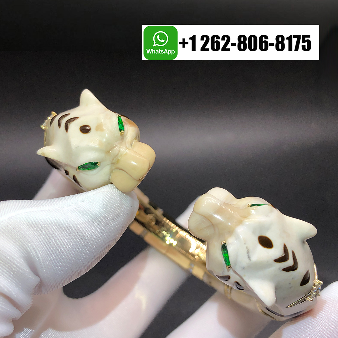 Cartier Panthere de Cartier High Jewelry 18k Yellow Gold Sculpted Fossilised Wood Emerald Diamonds Bracelet H6029015