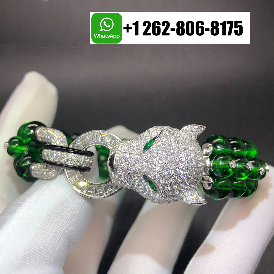 Cartier Panthere de Cartier High Jewelry Platinum Emerald Beads Pave Diamond Bracelet H6011416