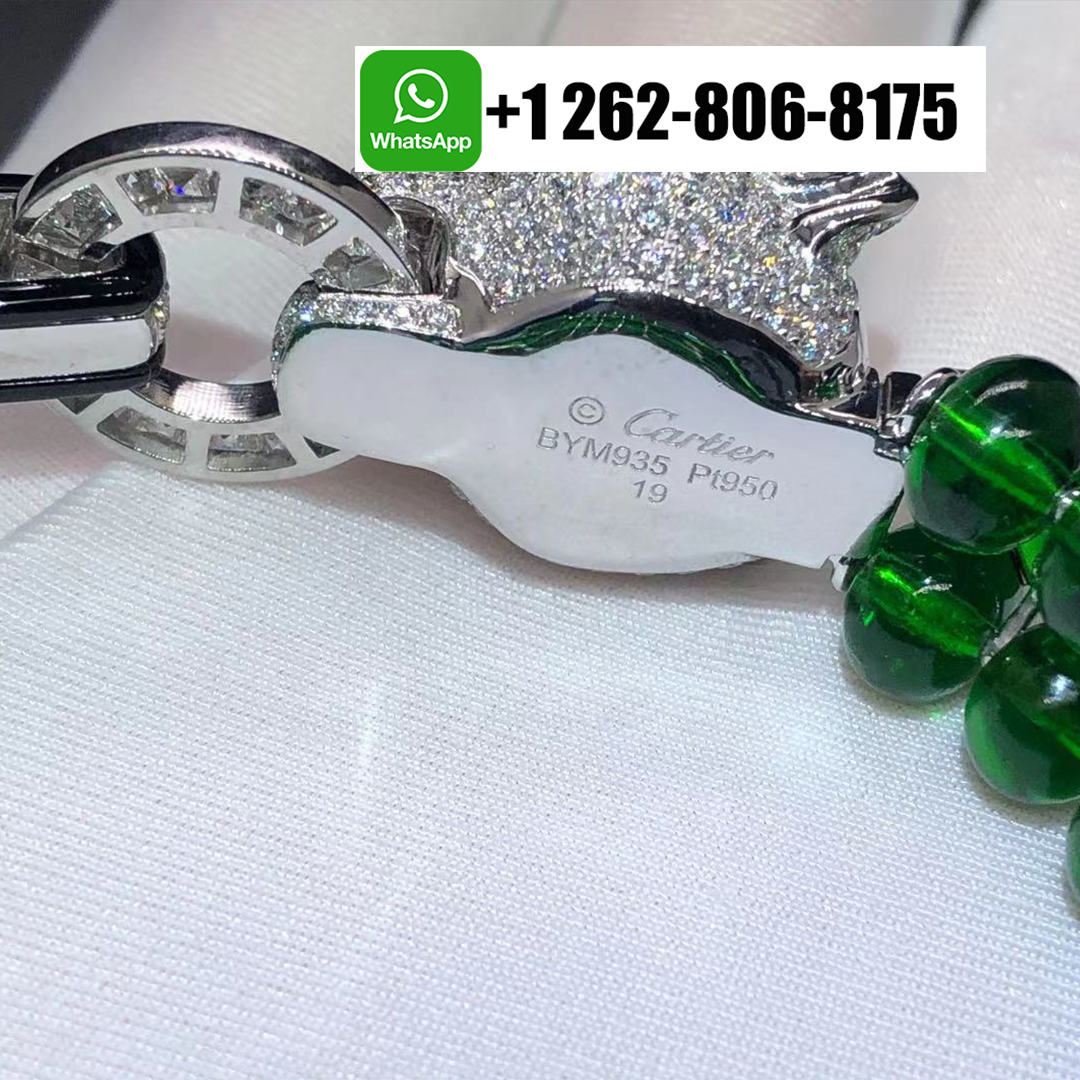 Cartier Panthere de Cartier High Jewelry Platinum Emerald Beads Pave Diamond Bracelet H6011416