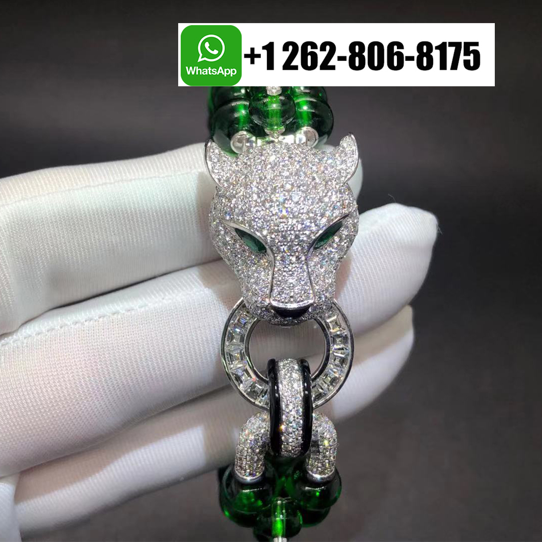 Cartier Panthere de Cartier High Jewelry Platinum Emerald Beads Pave Diamond Bracelet H6011416