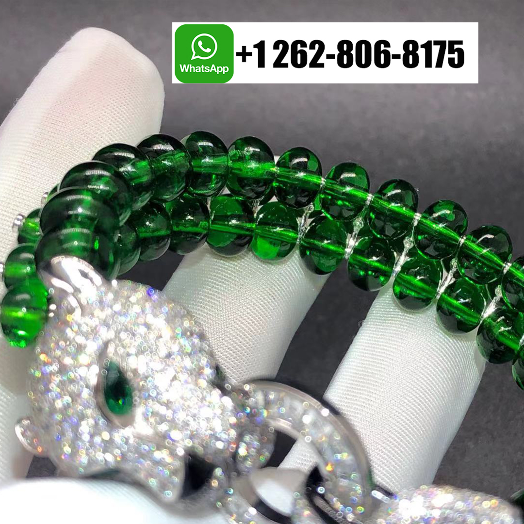 Cartier Panthere de Cartier High Jewelry Platinum Emerald Beads Pave Diamond Bracelet H6011416