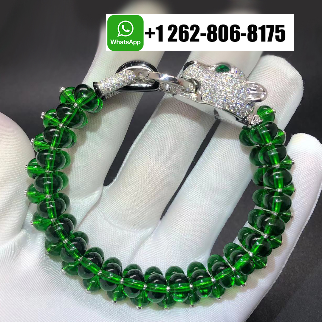 Cartier Panthere de Cartier High Jewelry Platinum Emerald Beads Pave Diamond Bracelet H6011416