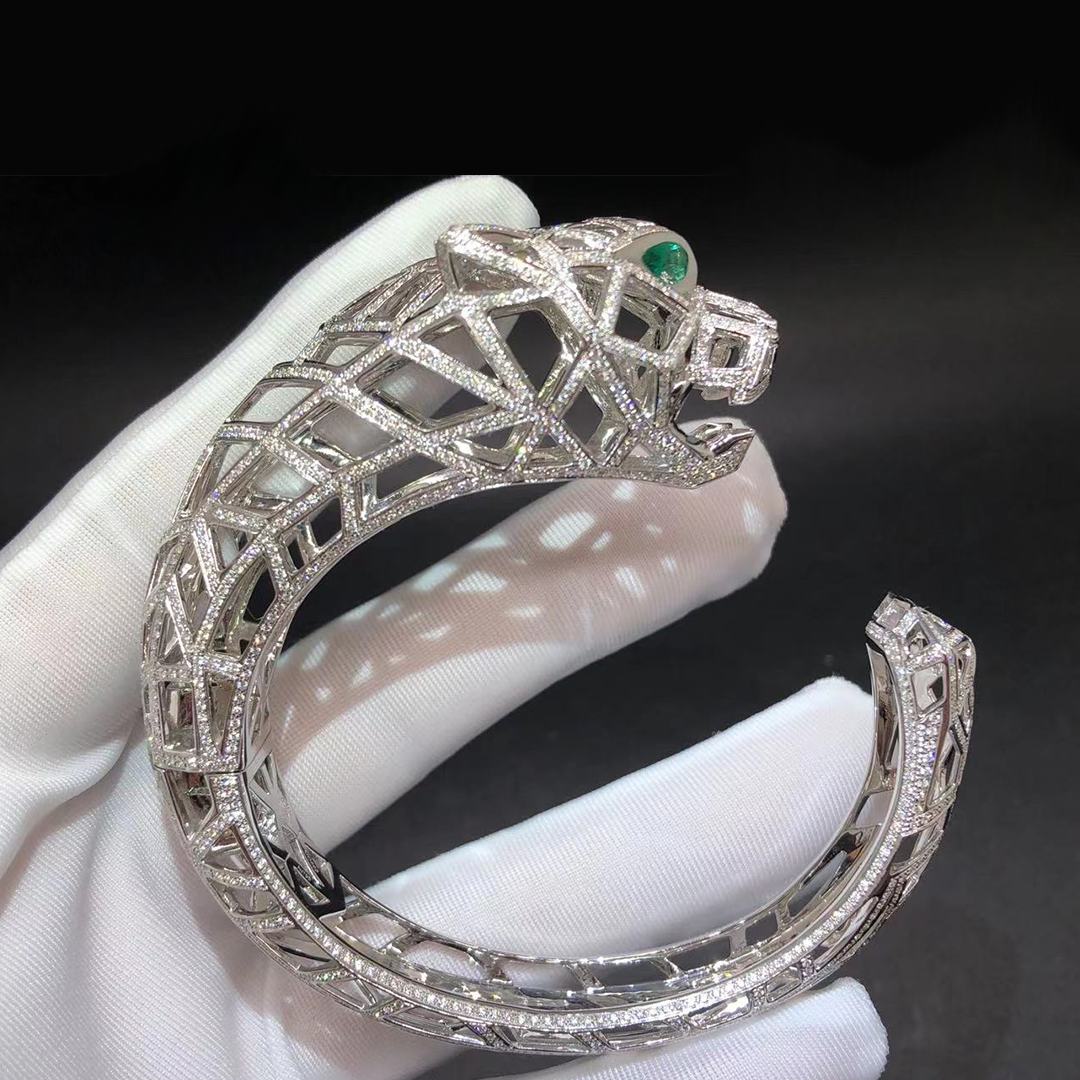 Cartier Pave Diamond Skeleton Panthere de Cartier 18K White Gold High Jewelry Cuff Bracelet H6030217