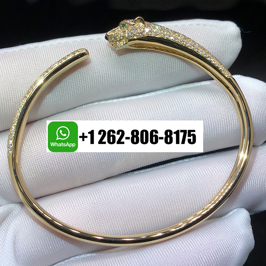 Cartier Pave Diamond Small Panthère de Cartier 18k Yellow Gold Cuff Bracelet N6718117