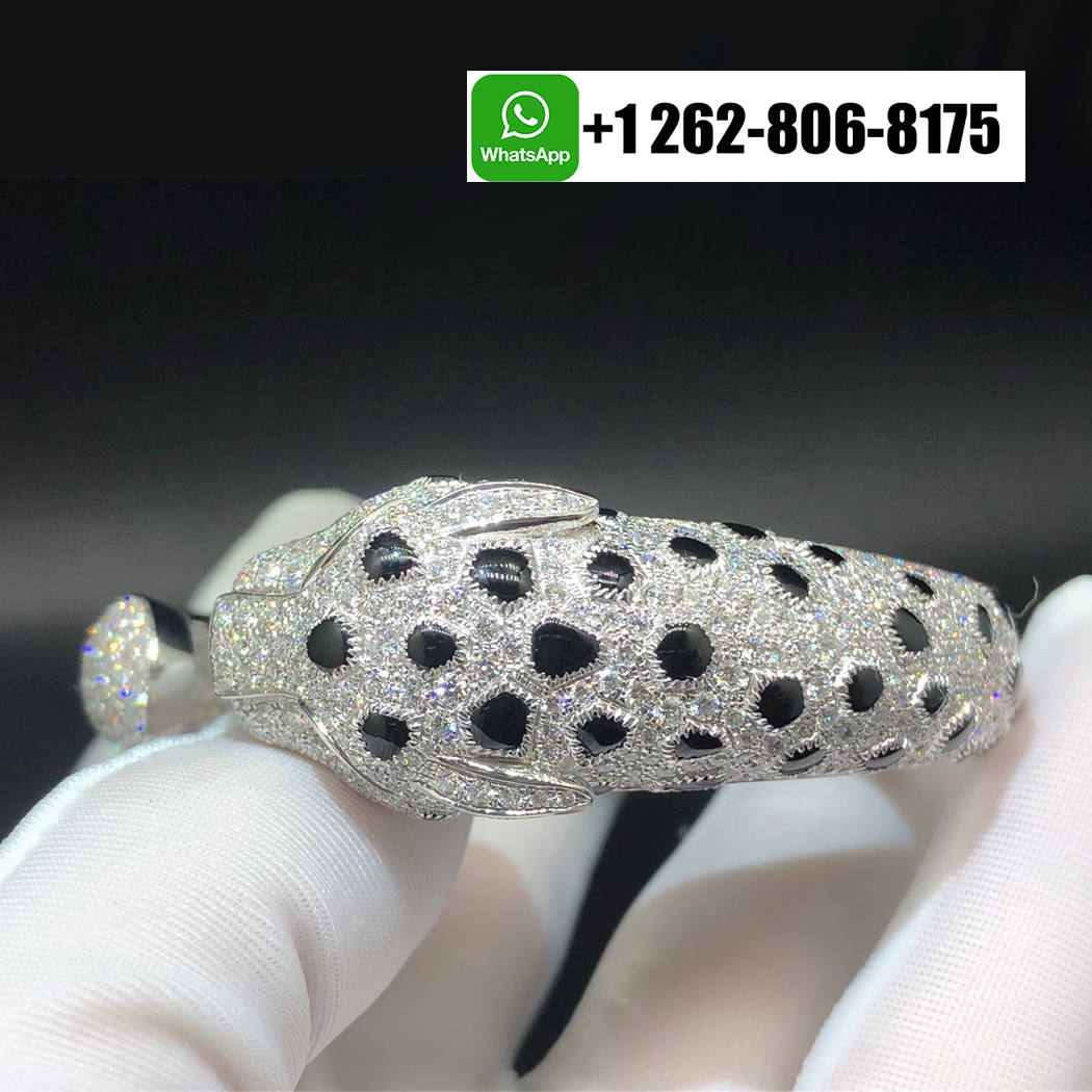 Cartier Platinum Panthère de Cartier Full Pave Diamonds Onyx High Jewelry Bracelet H6007517