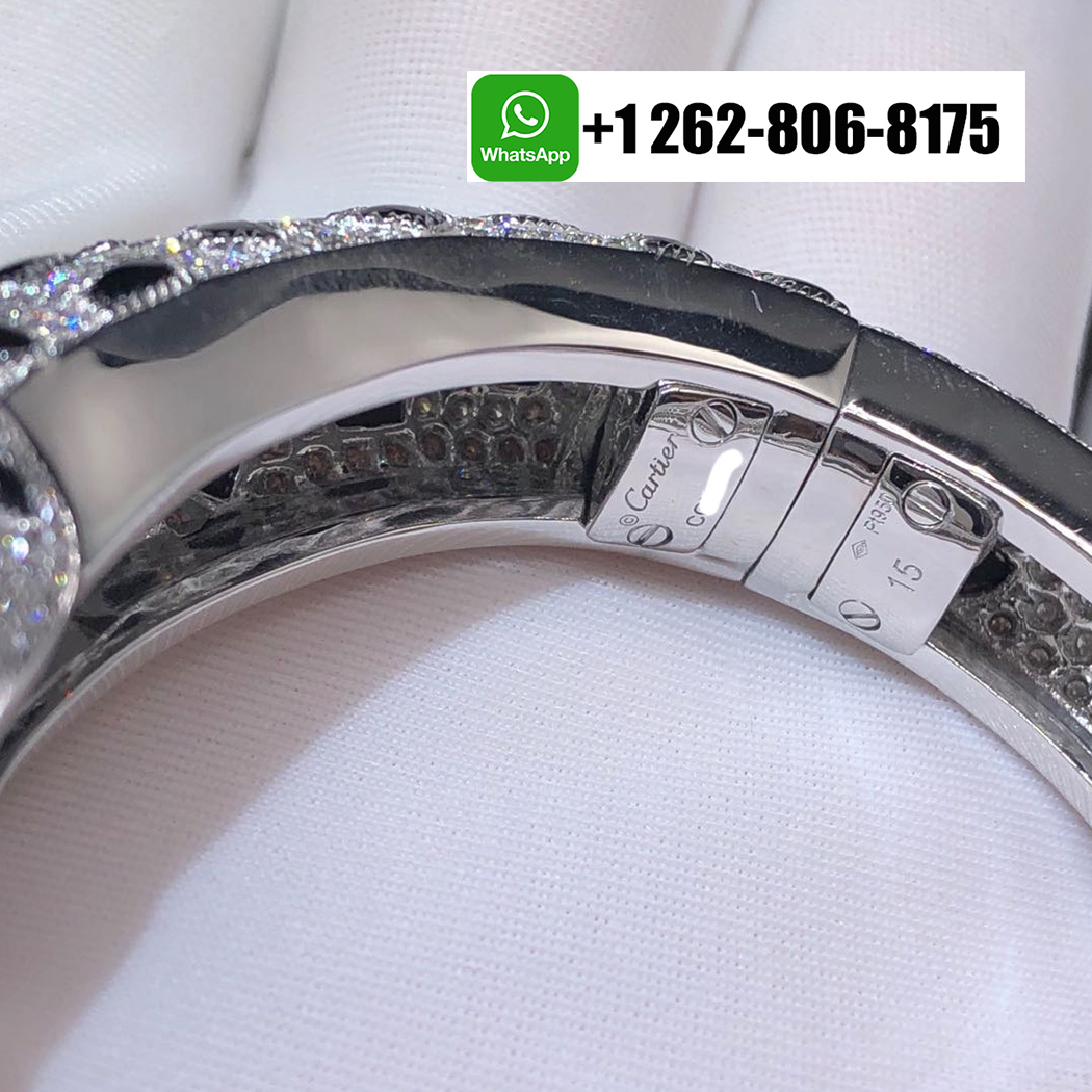 Cartier Platinum Panthère de Cartier Full Pave Diamonds Onyx High Jewelry Bracelet H6007517