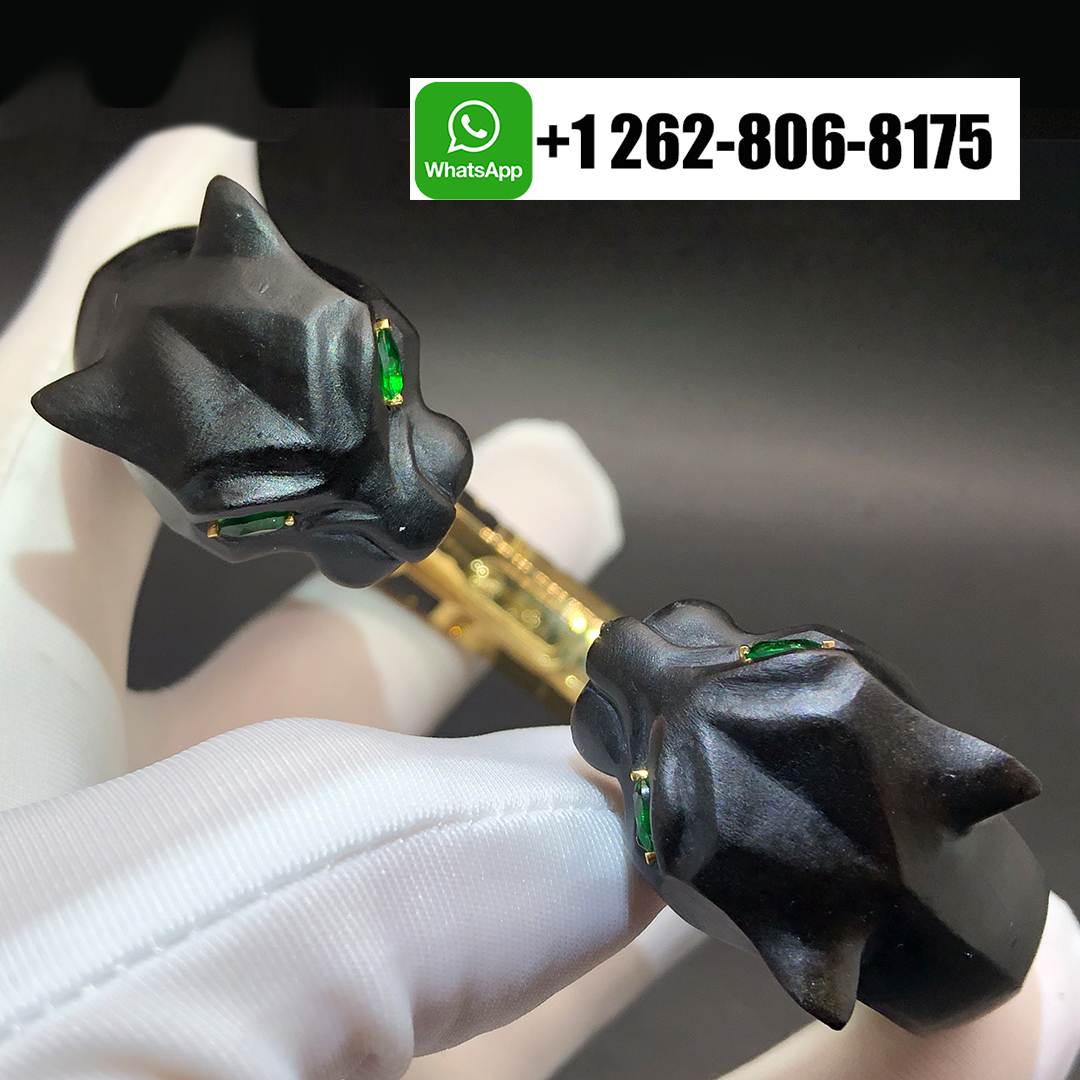 Cartier Sculpted Black Jasper Emeralds Orange Diamond Panthere de Cartier High Jewelry 18k Yellow Gold Bracelet H6018716