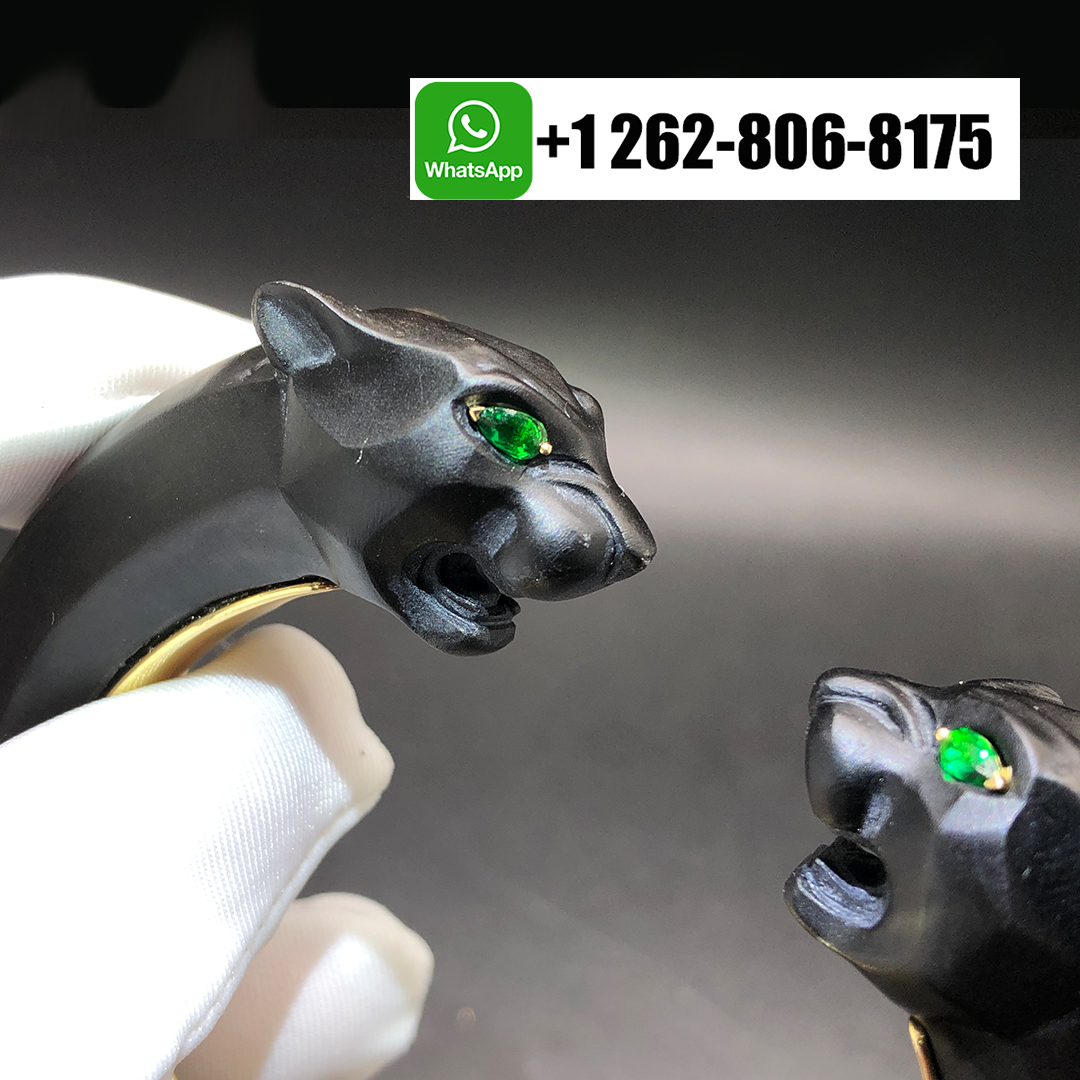 Cartier Sculpted Black Jasper Emeralds Orange Diamond Panthere de Cartier High Jewelry 18k Yellow Gold Bracelet H6018716