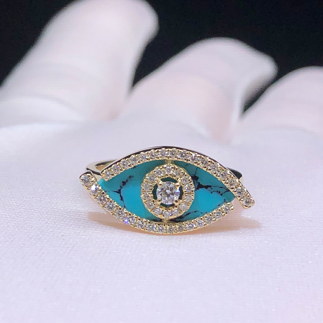 Messika Lucky Eye Turquoise and Diamond 18k Yellow Gold Ring