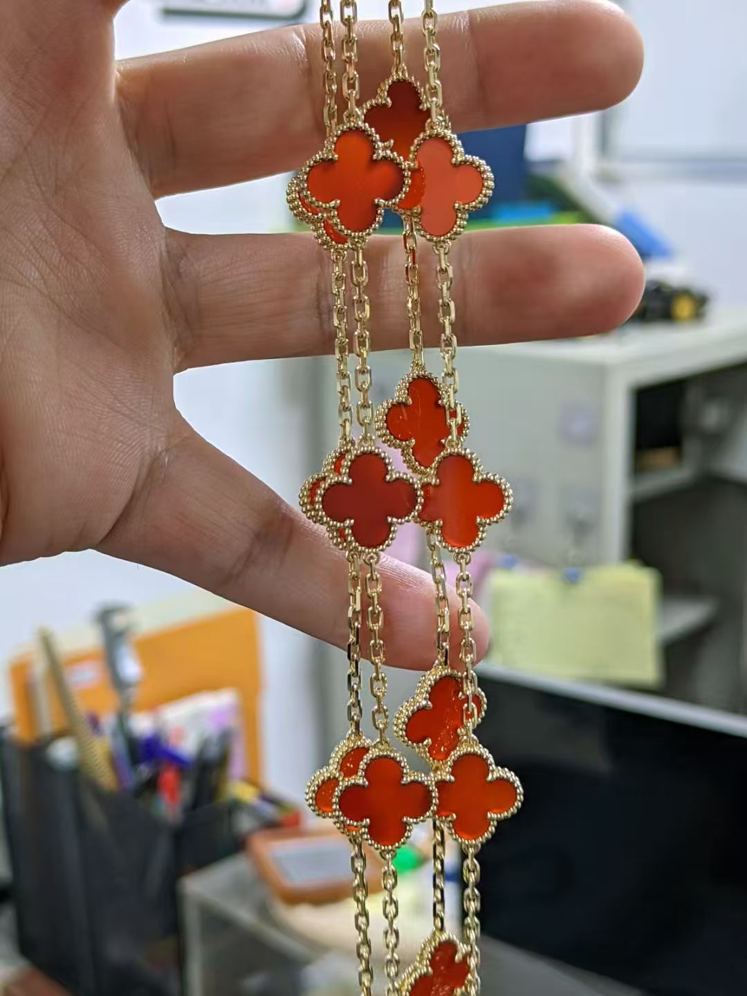 Van Cleef & Arpels Carnelian 20 Motifs Long Necklace – The Color Favored by the Goddess of Luck