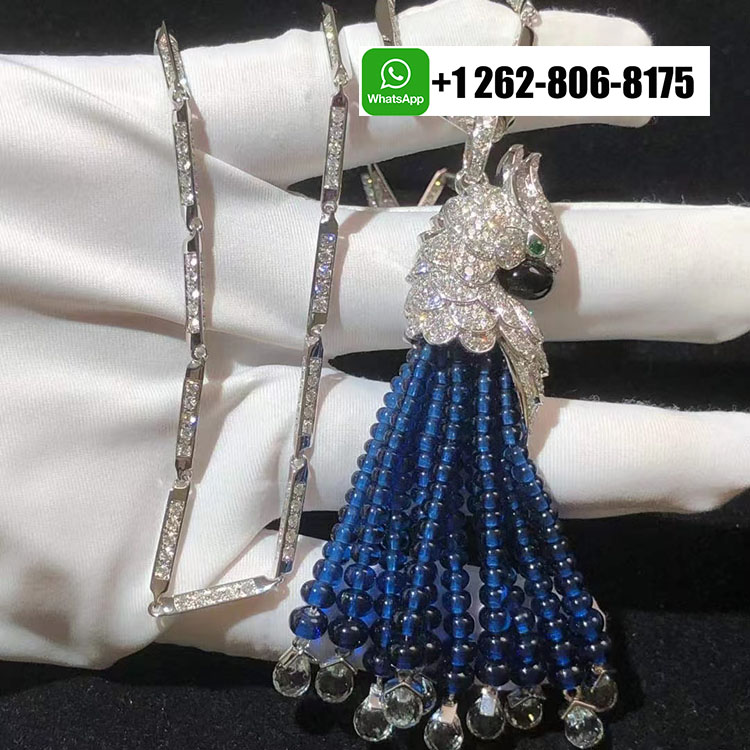 Cartier 18k White Gold Rubies Les Oiseaux Liberes Pendant Tassel Necklace Pave Diamond