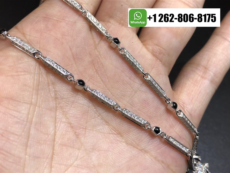 18k White Gold Panthere de Cartier Diamonds-Paved Necklace with Onyx, Emeralds