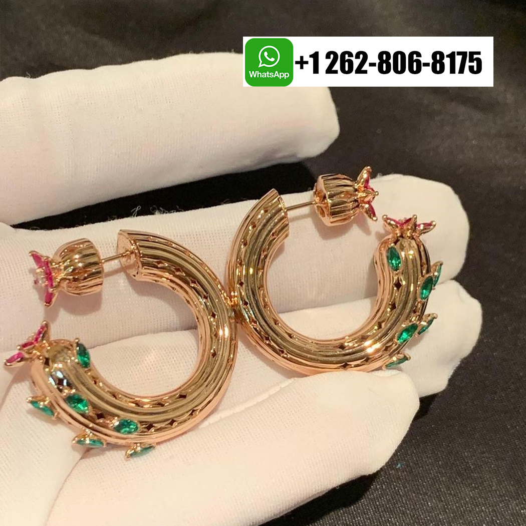Cactus de Cartier High Jewelry Earrings in 18k Rose Gold with Rubies, Emeralds, Diamond