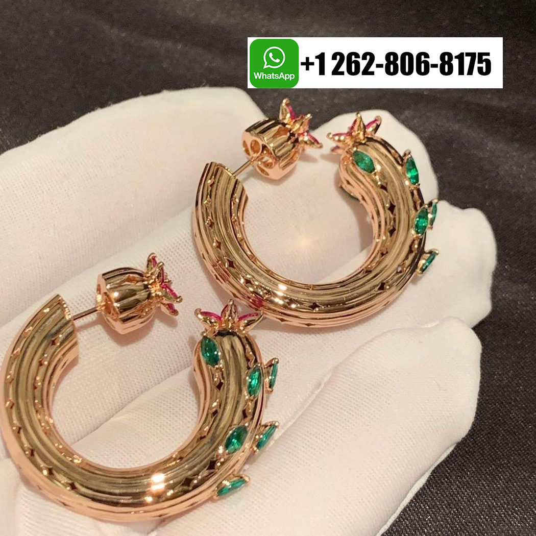 Cactus de Cartier High Jewelry Earrings in 18k Rose Gold with Rubies, Emeralds, Diamond