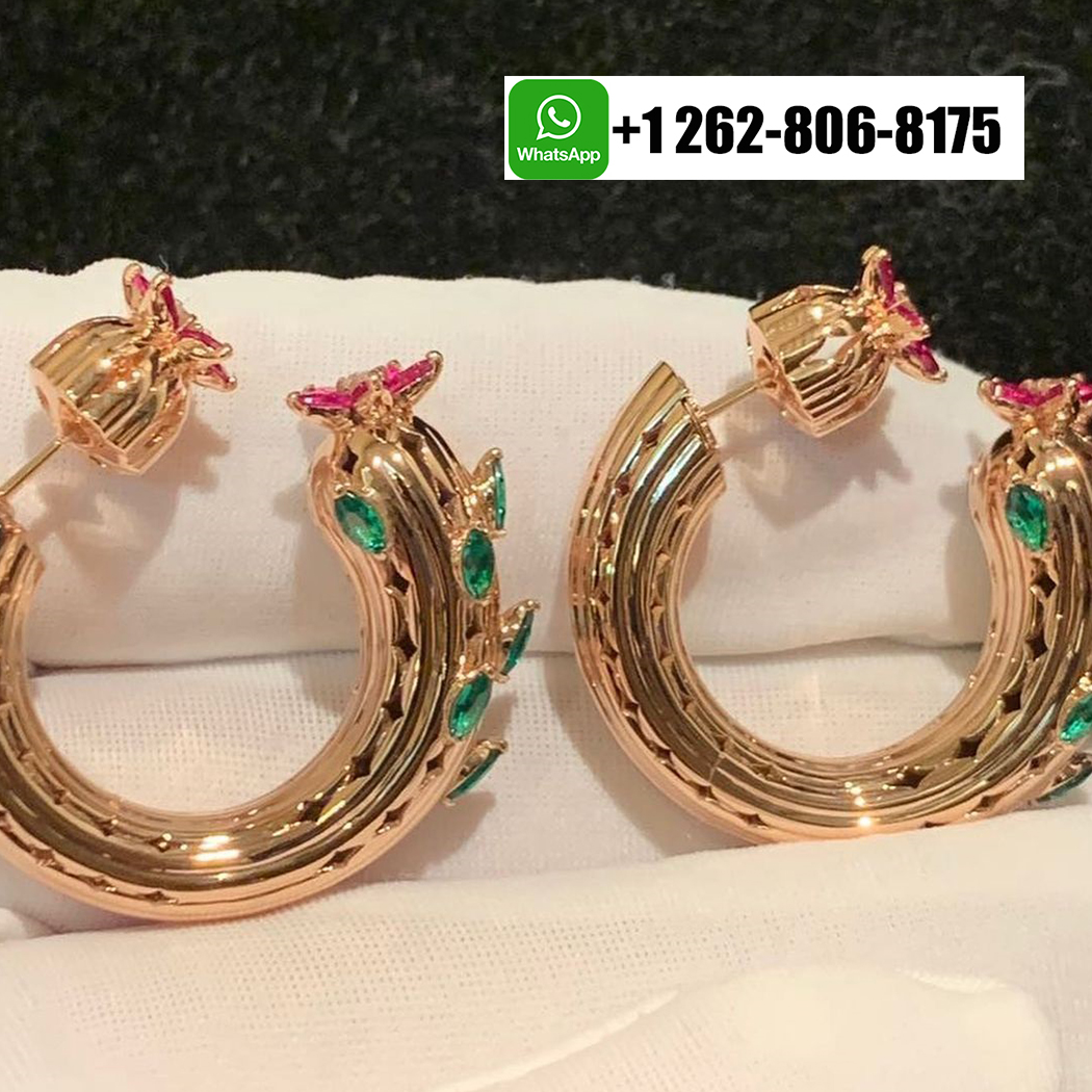 Cactus de Cartier High Jewelry Earrings in 18k Rose Gold with Rubies, Emeralds, Diamond