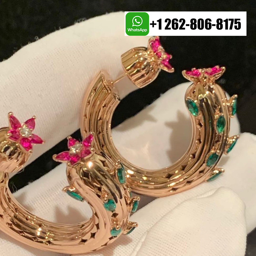 Cactus de Cartier High Jewelry Earrings in 18k Rose Gold with Rubies, Emeralds, Diamond