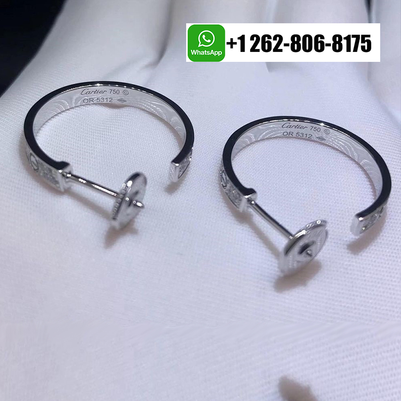 Cartier 18K White Gold Diamond Pave Medium Model LOVE Hoop Earrings