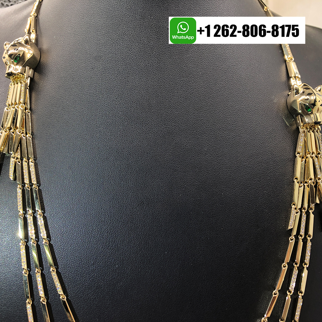 Cartier 18K Yellow Gold Double Panthere Tassel Long Strand Necklace