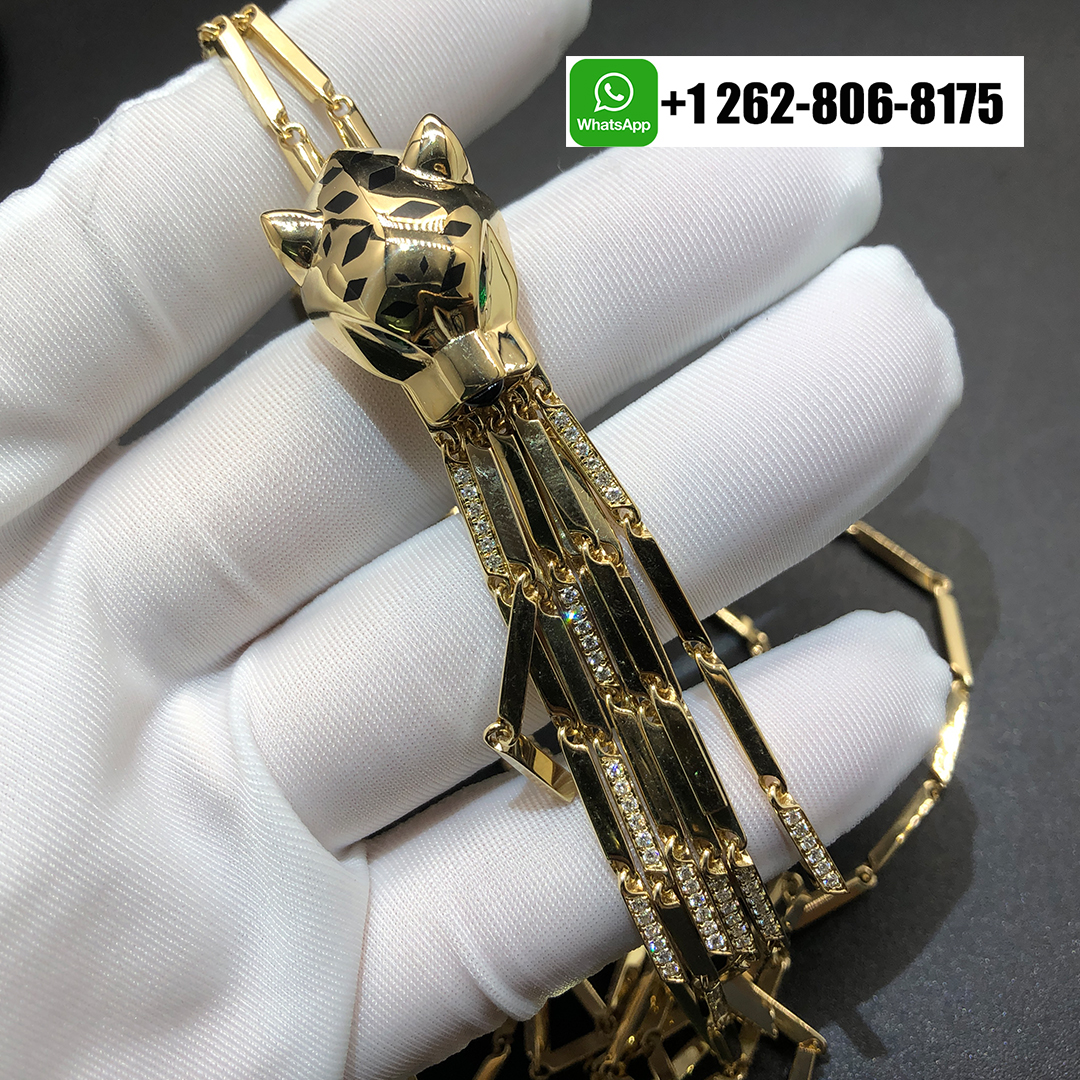 Cartier 18K Yellow Gold Double Panthere Tassel Long Strand Necklace