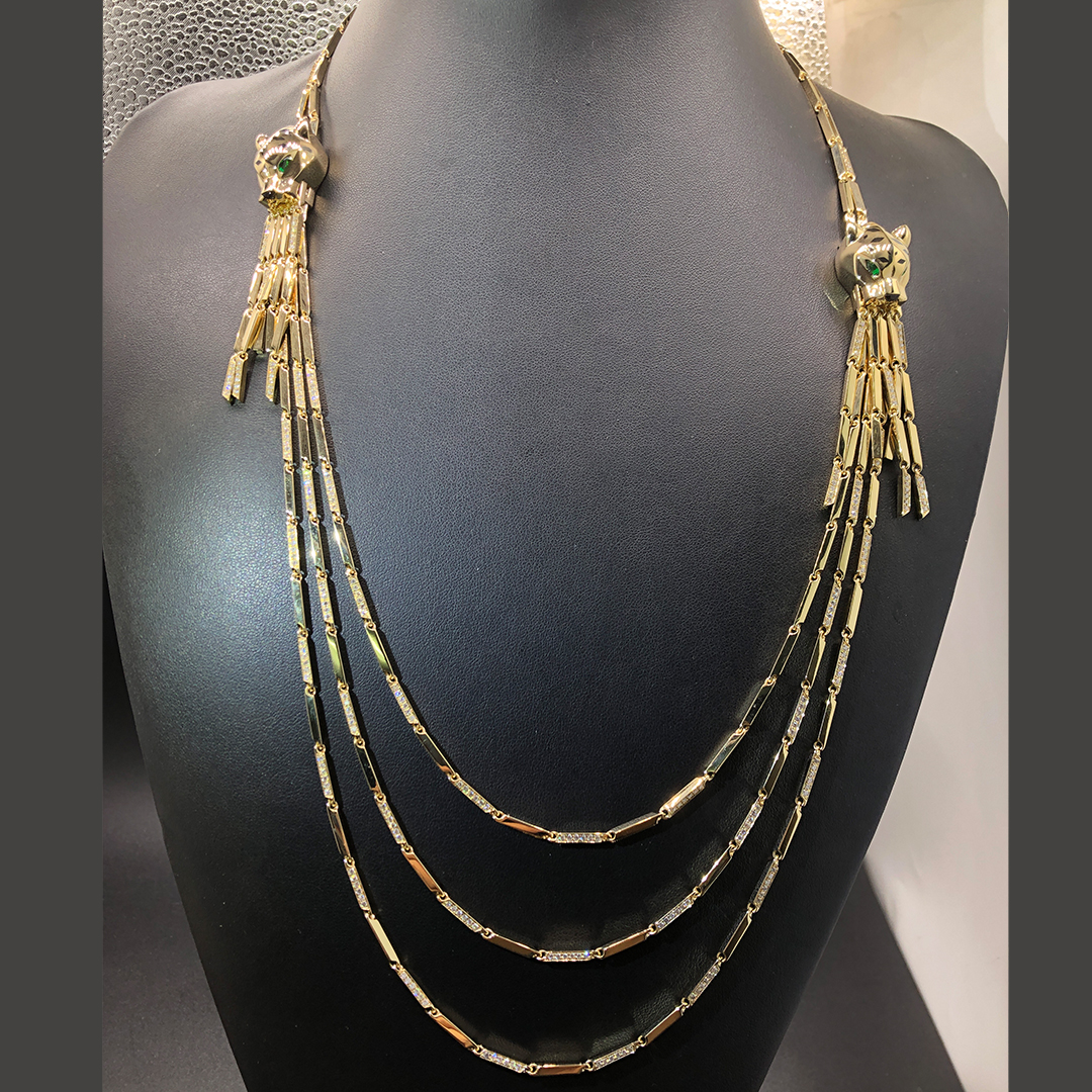 Cartier 18K Yellow Gold Double Panthere Tassel Long Strand Necklace