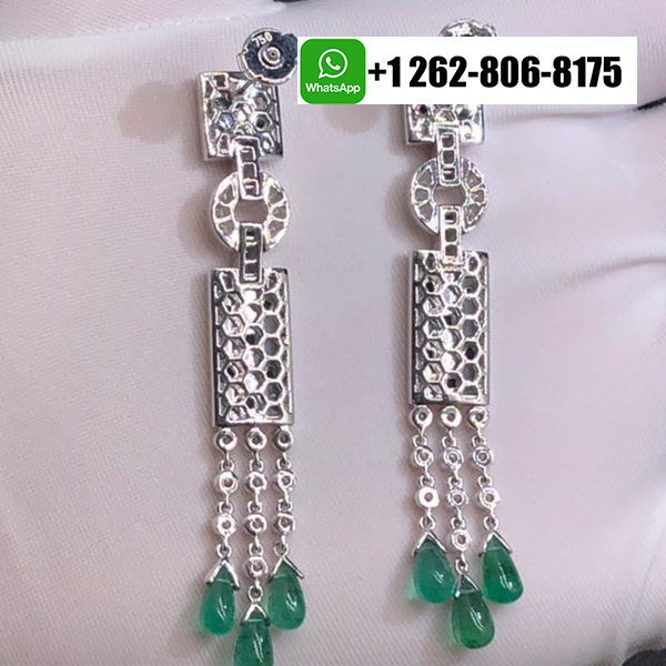 Cartier 18k White Gold Pave Diamond Onyx Panthere de Cartier Drop Emeralds Earrings N8026900