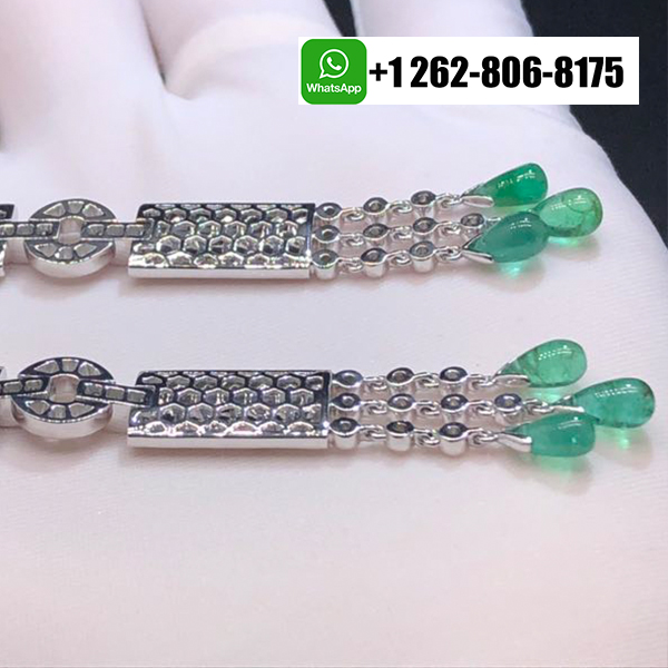 Cartier 18k White Gold Pave Diamond Onyx Panthere de Cartier Drop Emeralds Earrings N8026900