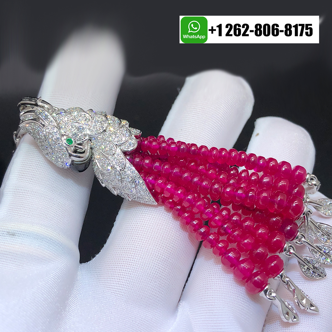 Cartier 18k White Gold Rubies Les Oiseaux Liberes Pendant Tassel Necklace Pave Diamond