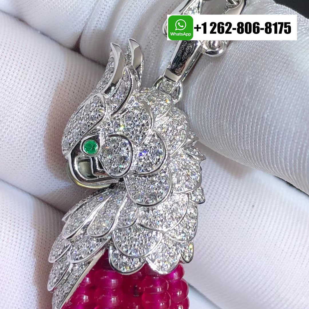 Cartier 18k White Gold Rubies Les Oiseaux Liberes Pendant Tassel Necklace Pave Diamond