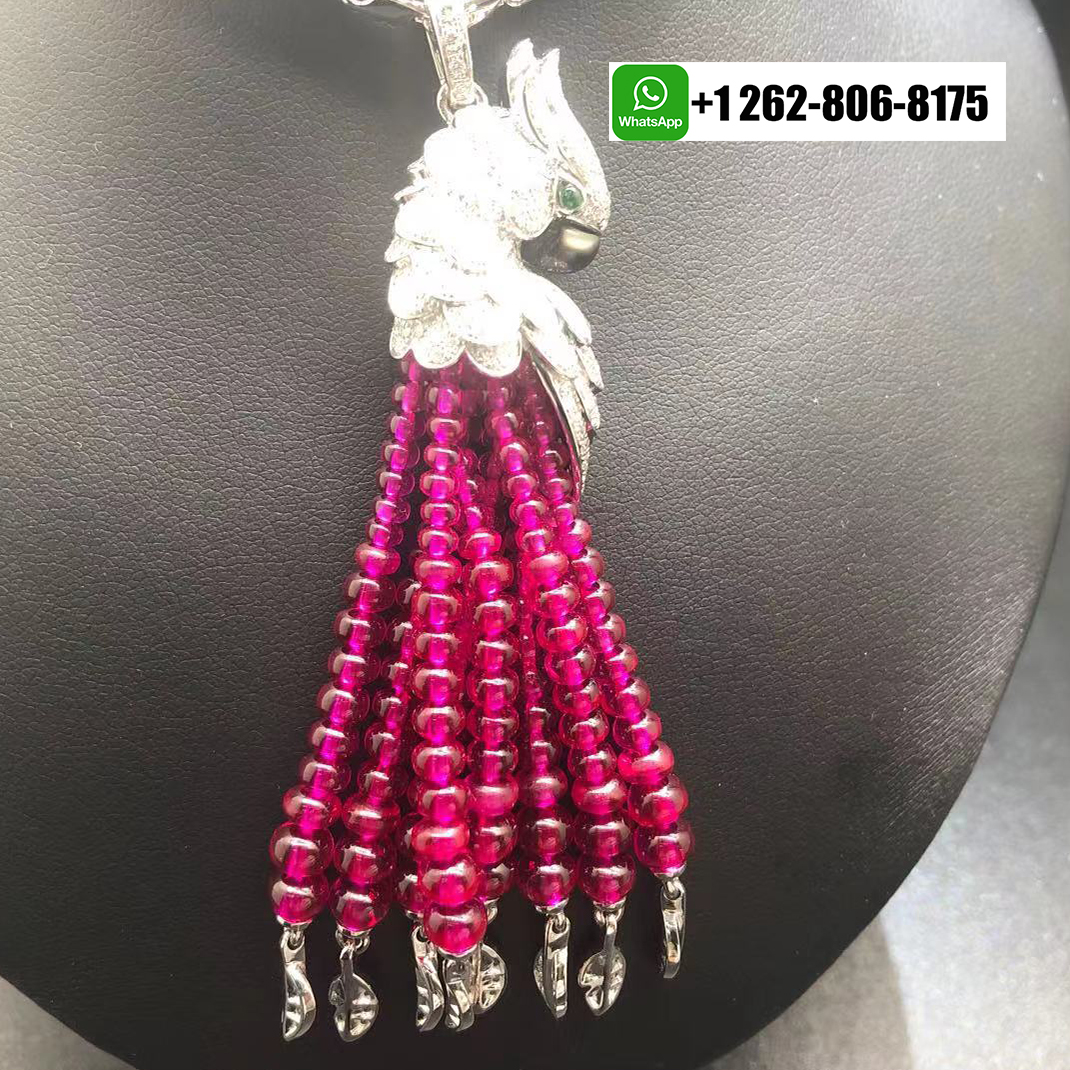 Cartier 18k White Gold Rubies Les Oiseaux Liberes Pendant Tassel Necklace Pave Diamond