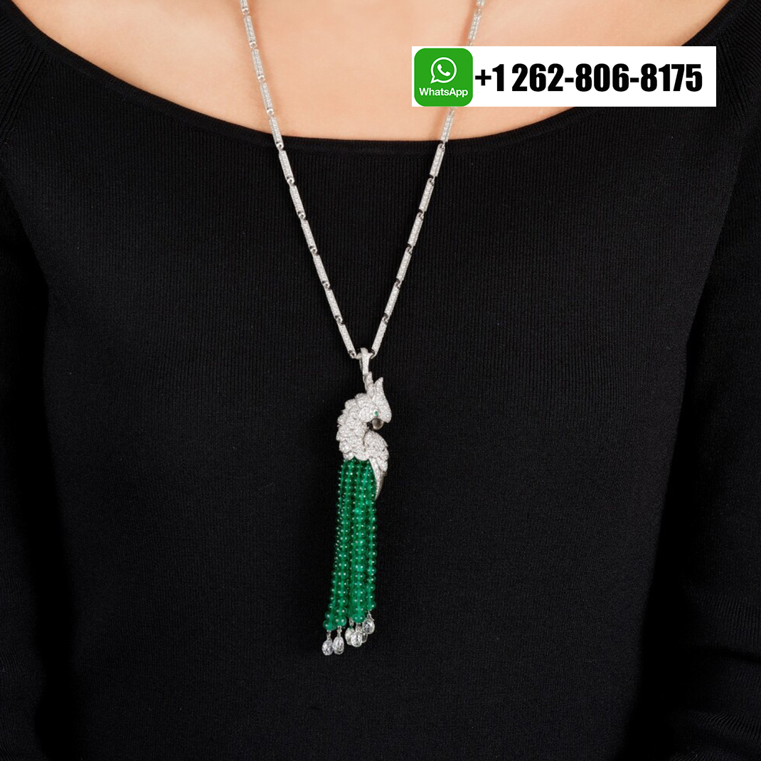 Cartier 18k White Gold Rubies Les Oiseaux Liberes Pendant Tassel Necklace Pave Diamond